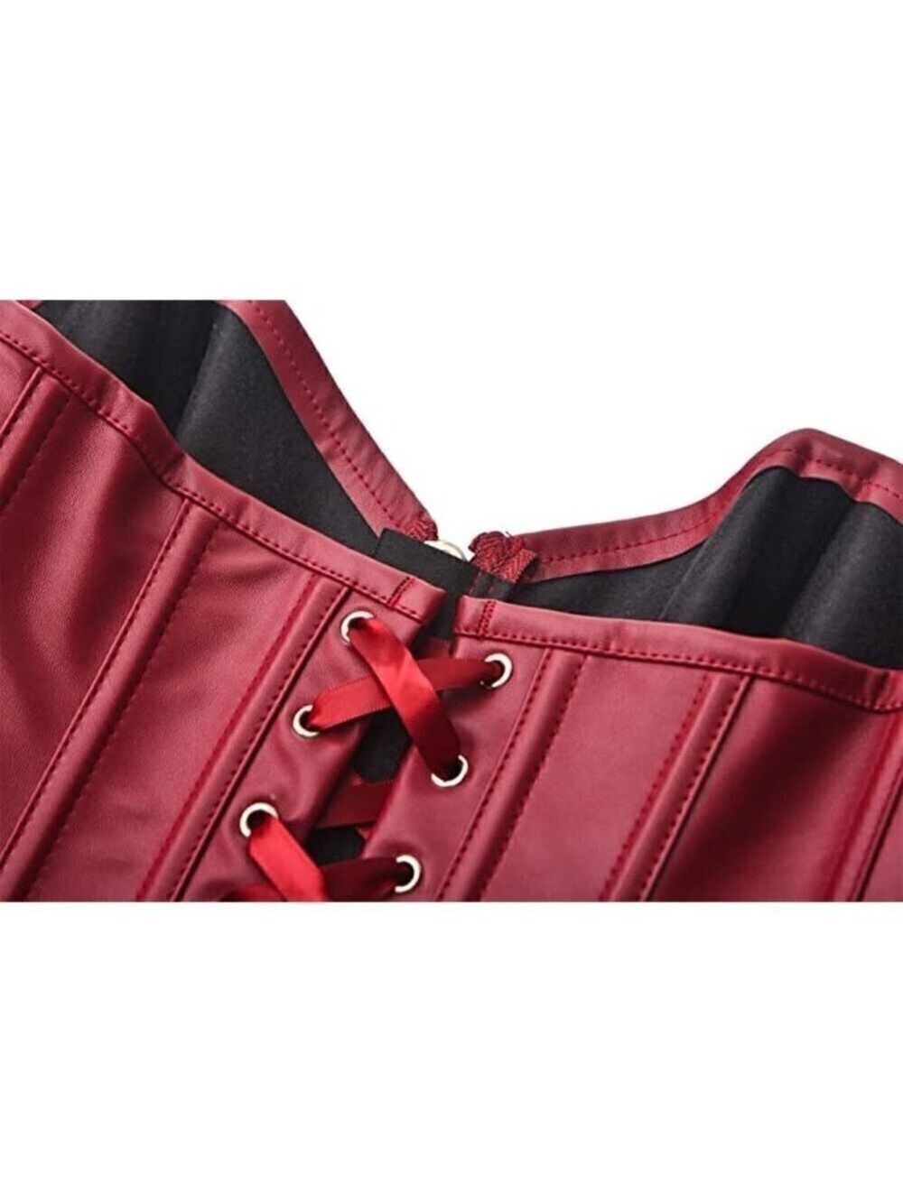RED leather sexy zipper front bustier corset top bondage cosplay FUN costume NWT - Picture 5 of 9